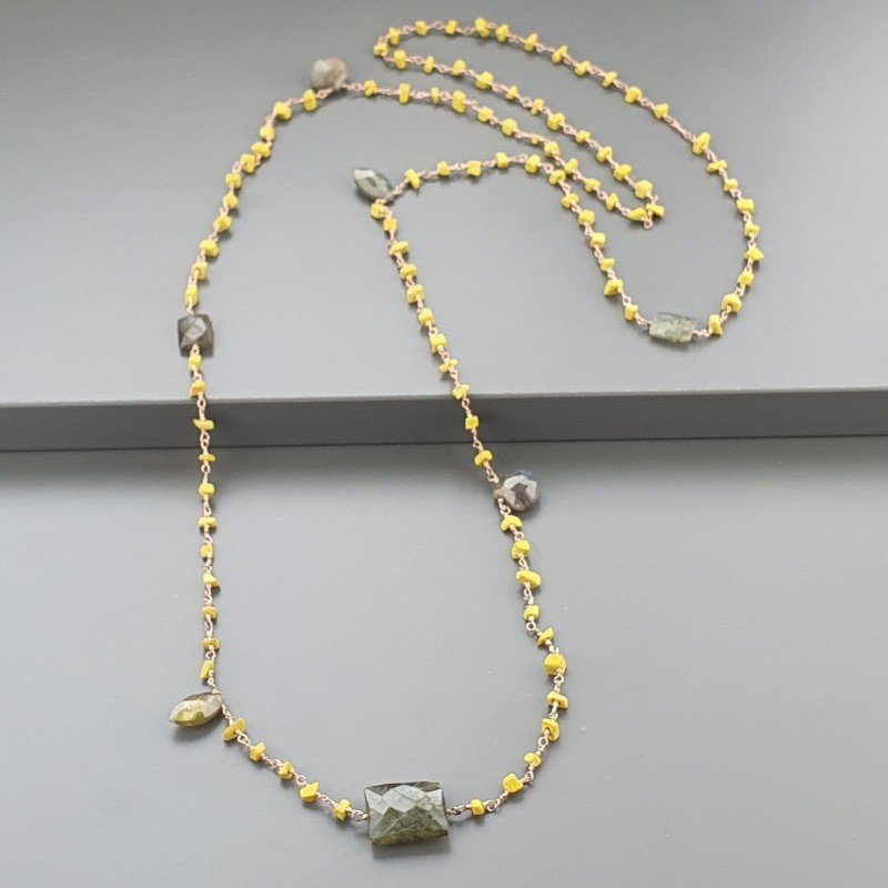 Collana A Nodo Orafo Rosato Con Agata Gialla E Labradorite Collana A Nodo Orafo Rosato Con Agata Gialla E Labradorite