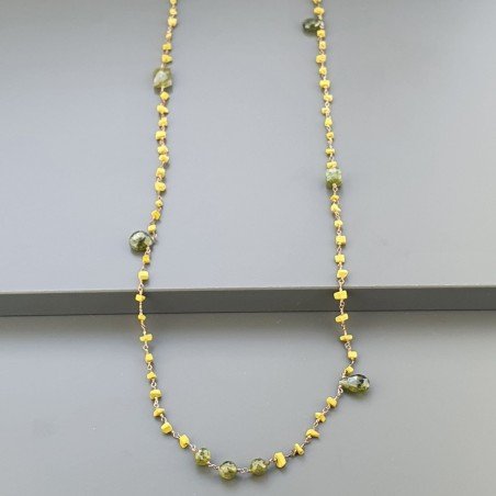 Collana A Nodo Orafo Rosato Con Agata Gialla E Peridoto