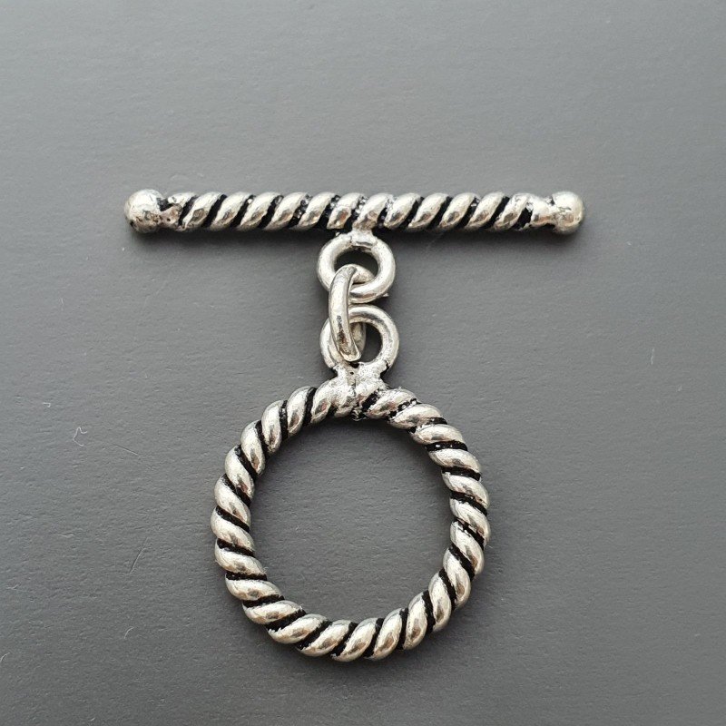 Chiusura A T-Bar In Ottone Lavorato Ethnico Ossidato 16mm-Argentato 1pz