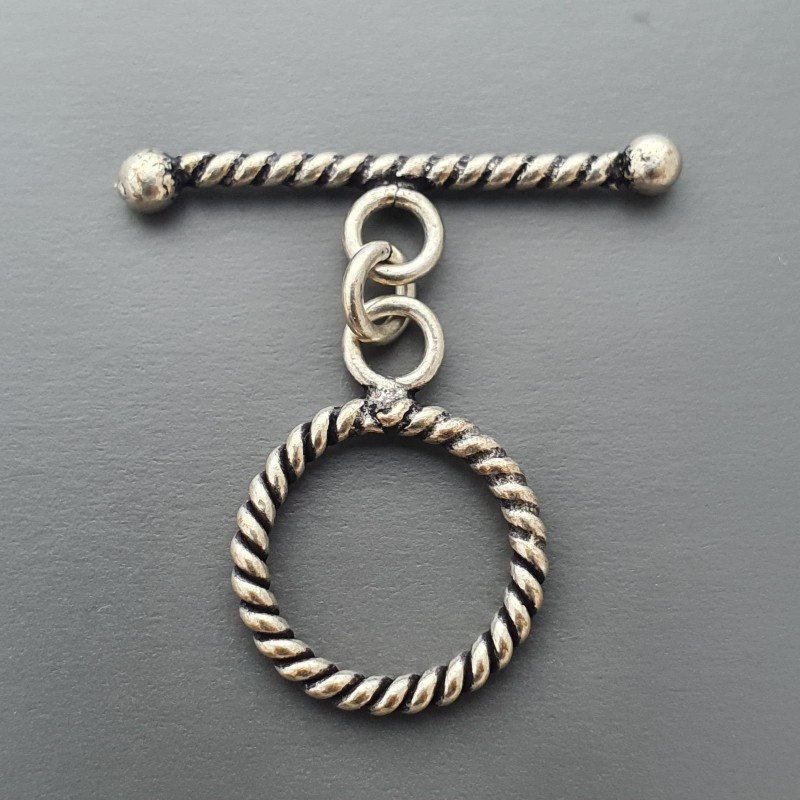 Chiusura A T-Bar In Ottone Lavorato Ethnico Ossidato 14mm-Argentato 1pz