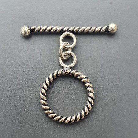 Chiusura A T-Bar In Ottone Lavorato Ethnico Ossidato 14mm-Argentato 1pz