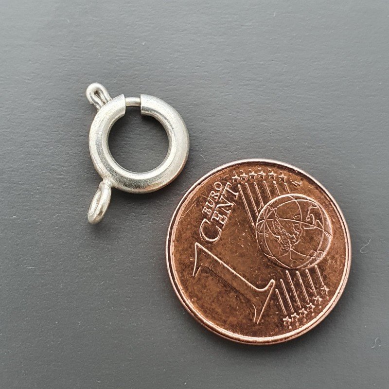 Chiusura In Ottone Moschettone Anello A Molla Tondo 08mm-Argentato 12pz