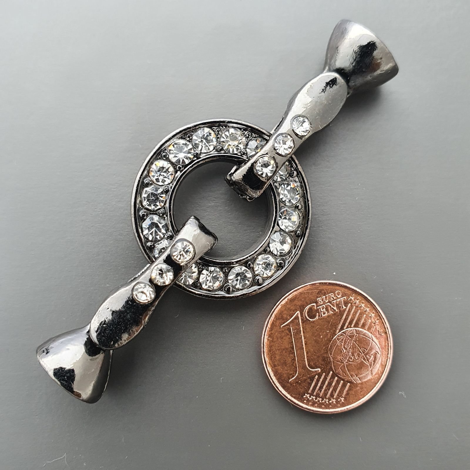 Chiusura In Ottone Moschettone Anello A Molla Tondo Con Zircone 22mm E Coppetta 09mm-Brunito 1pz