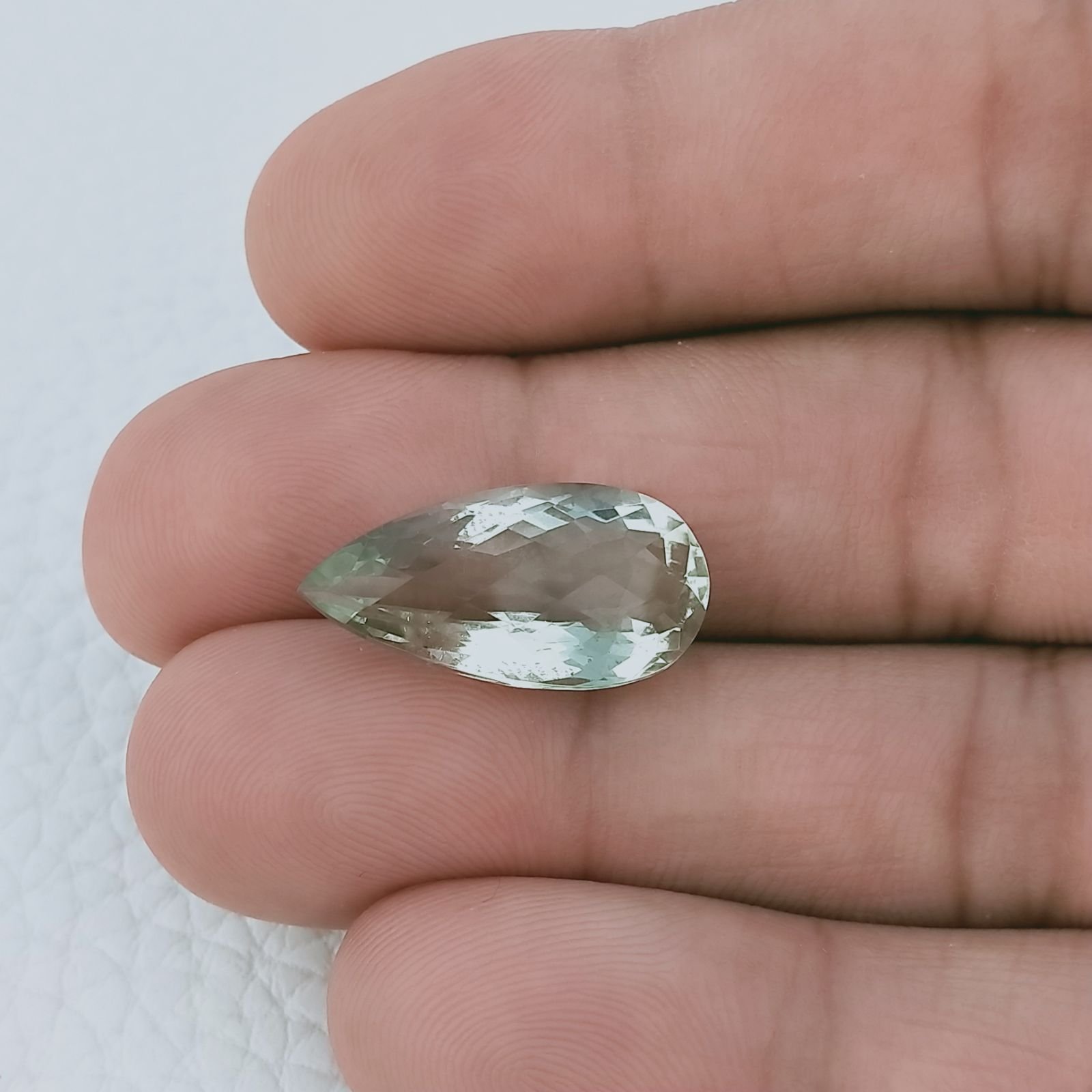Ametista Verde Prasiolite Taglio Goccia Sfaccettata Fatto a Mano Gemma Sciolte 21X10X8mm 9,75 Carati 1pz