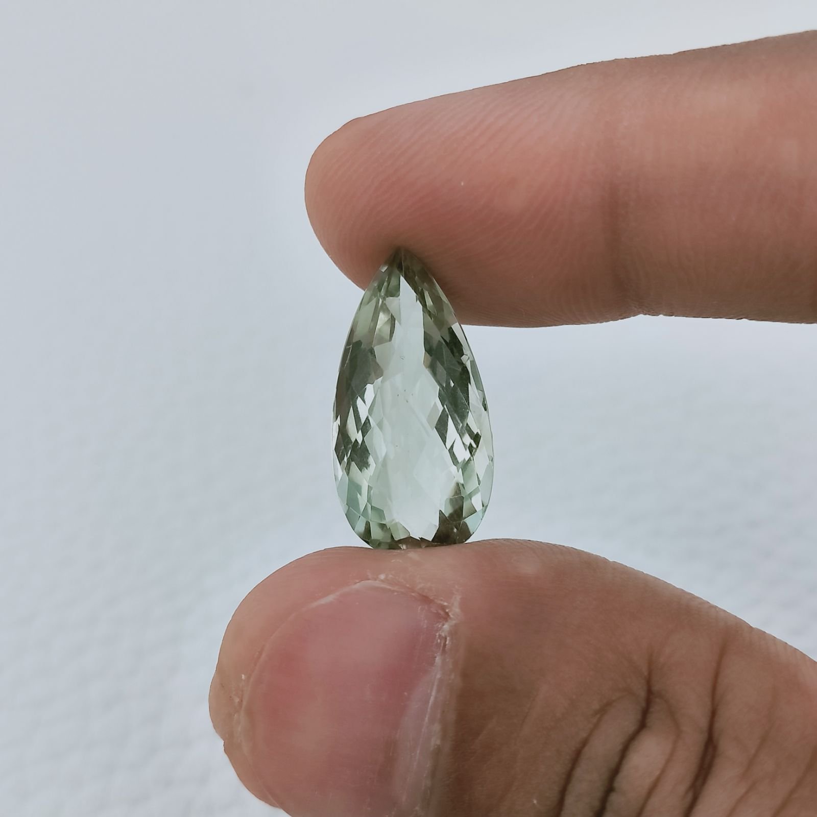 Ametista Verde Prasiolite Taglio Goccia Sfaccettata Fatto a Mano Gemma Sciolte 21X10X8mm 9,75 Carati 1pz