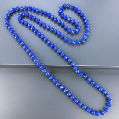 Collana cristallo blu rondelle sfac 10 mm annodato 125 cm