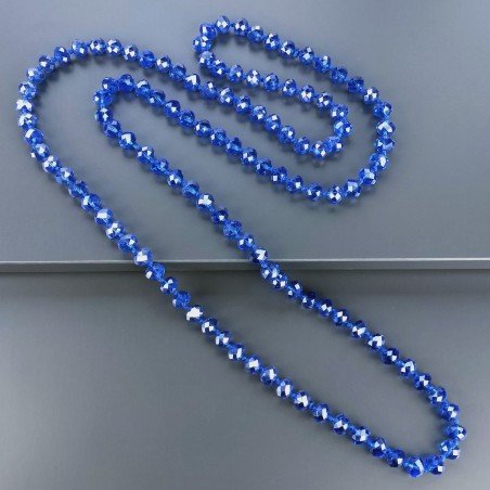 Collana cristallo blu chiaro trasparente rondelle sfac 10 mm annodato 125 cm