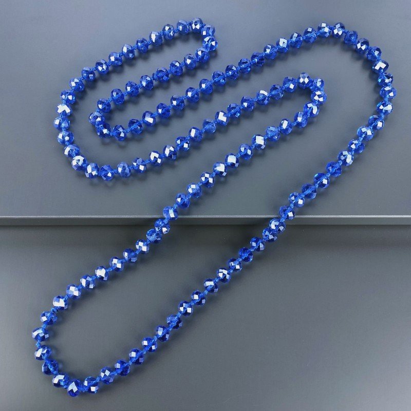 Collana cristallo blu chiaro trasparente rondelle sfac 10 mm annodato 125 cm