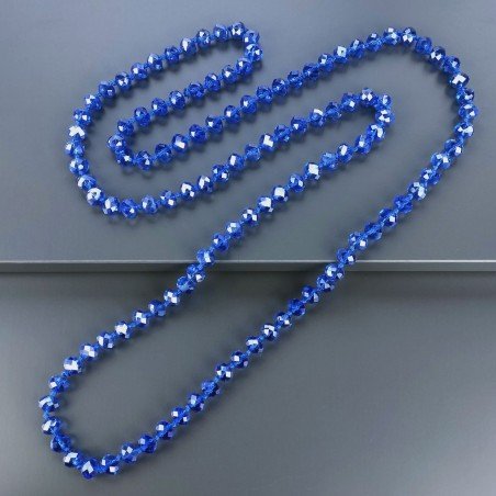 Collana cristallo blu chiaro trasparente rondelle sfac 10 mm annodato 125 cm