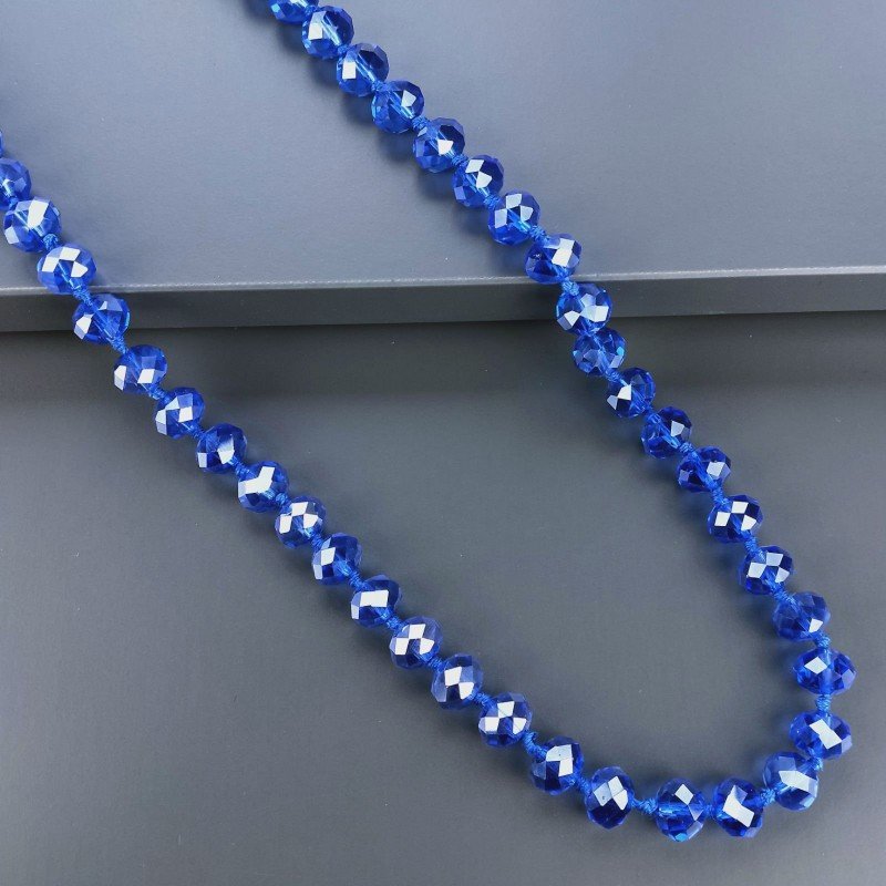 Collana cristallo blu chiaro trasparente rondelle sfac 10 mm annodato 125 cm
