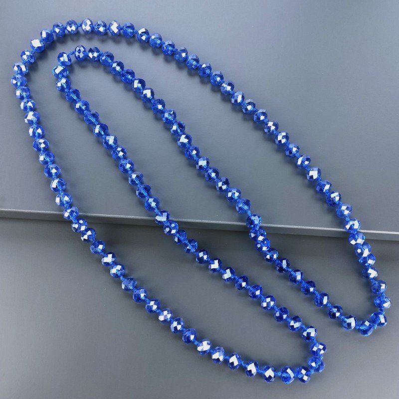 Collana cristallo blu chiaro trasparente rondelle sfac 10 mm annodato 125 cm
