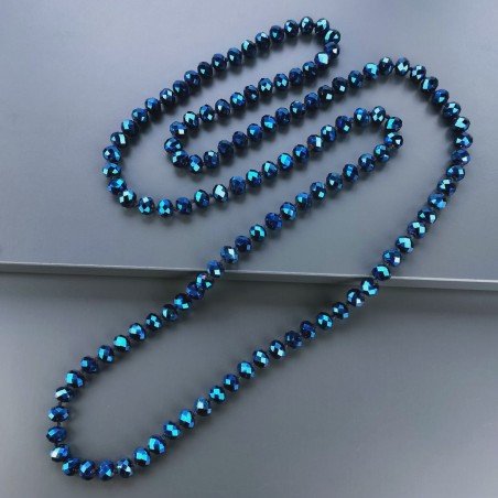 Collana cristallo blu mealizzato rondelle sfac 10 mm annodato 125 cm