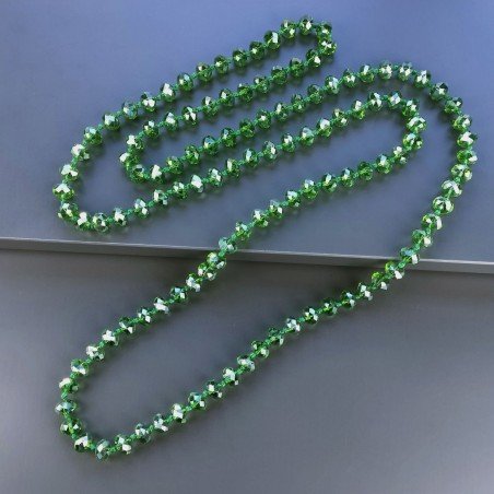 Collana cristallo verde trasparente rondelle sfac 10 mm annodato 125 cm
