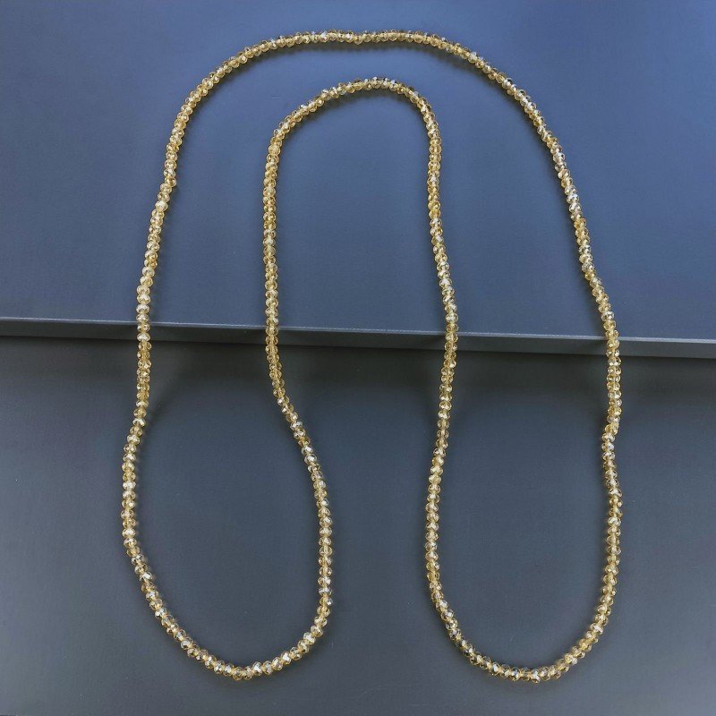 Collana cristallo citrino 4mm rondelle sfac infilato in elastico 110 cm