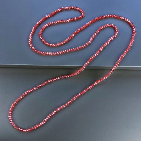 Collana cristallo rosso trasparente 4mm rondelle sfac infilato in elastico 110 cm