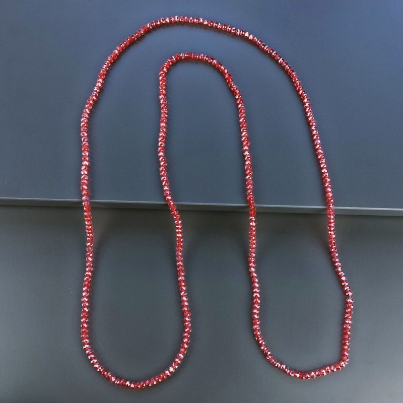 Collana cristallo rosso trasparente 4mm rondelle sfac infilato in elastico 110 cm