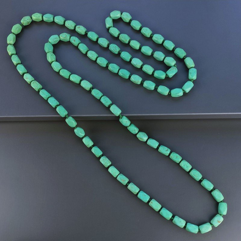 Collana Annodato di Pasta di Turchese Verde Forma Rettangolare Liscio Fantasia Foro Passante