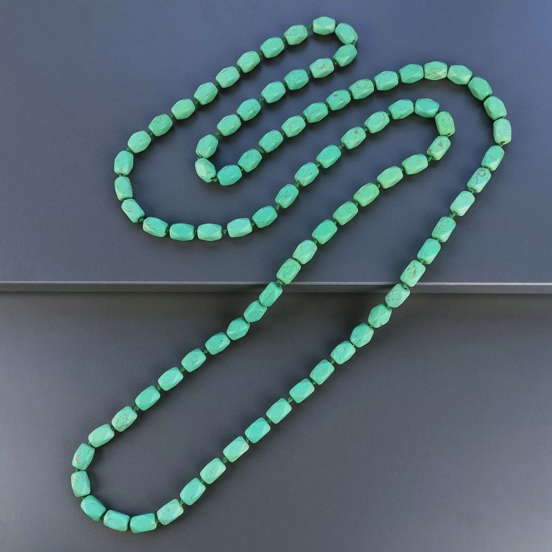 Collana Annodato di Pasta di Turchese Verde Forma Rettangolare Liscio Fantasia Foro Passante