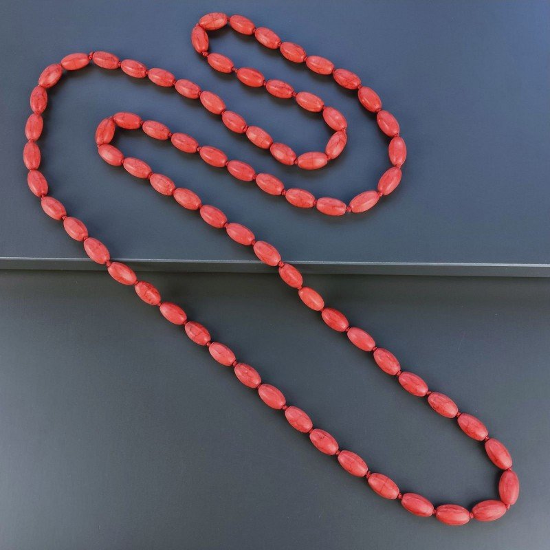 Collana Annodato di Aulite Rosso Forma Riso Liscio Esagono Foro Passante