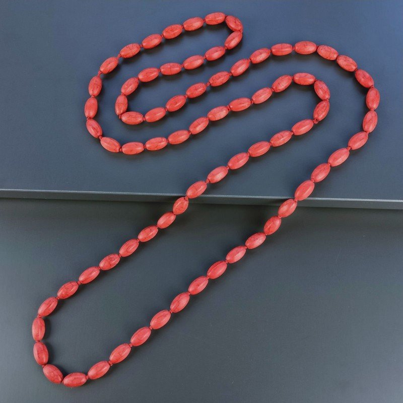 Collana Annodato di Aulite Rosso Forma Riso Liscio Esagono Foro Passante