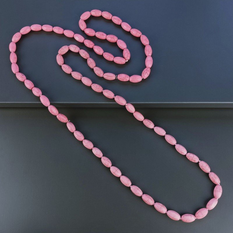 Collana Annodato di Aulite Rosa Forma Riso Liscio Esagono Foro Passante