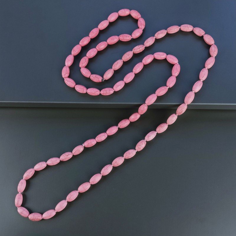 Collana Annodato di Aulite Rosa Forma Riso Liscio Esagono Foro Passante