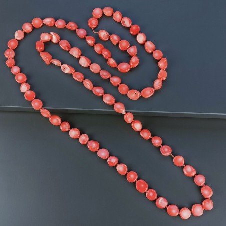 Collana corallo bambo sassi piatti irregolari 115 cm annodato