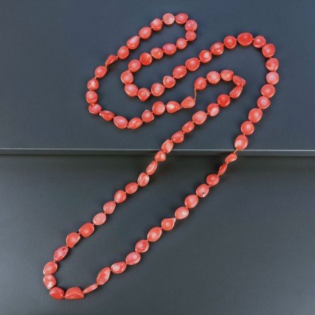 Collana corallo bambo sassi piatti irregolari 115 cm annodato