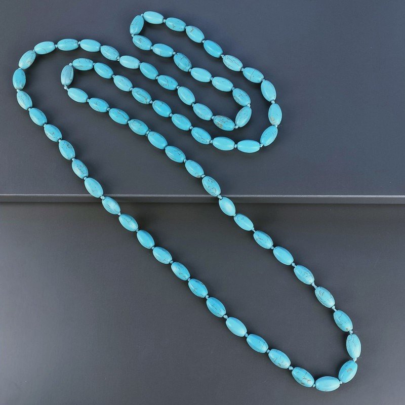 Collana Annodato di Pasta di Turchese Forma Riso Liscio Esagono Foro Passante