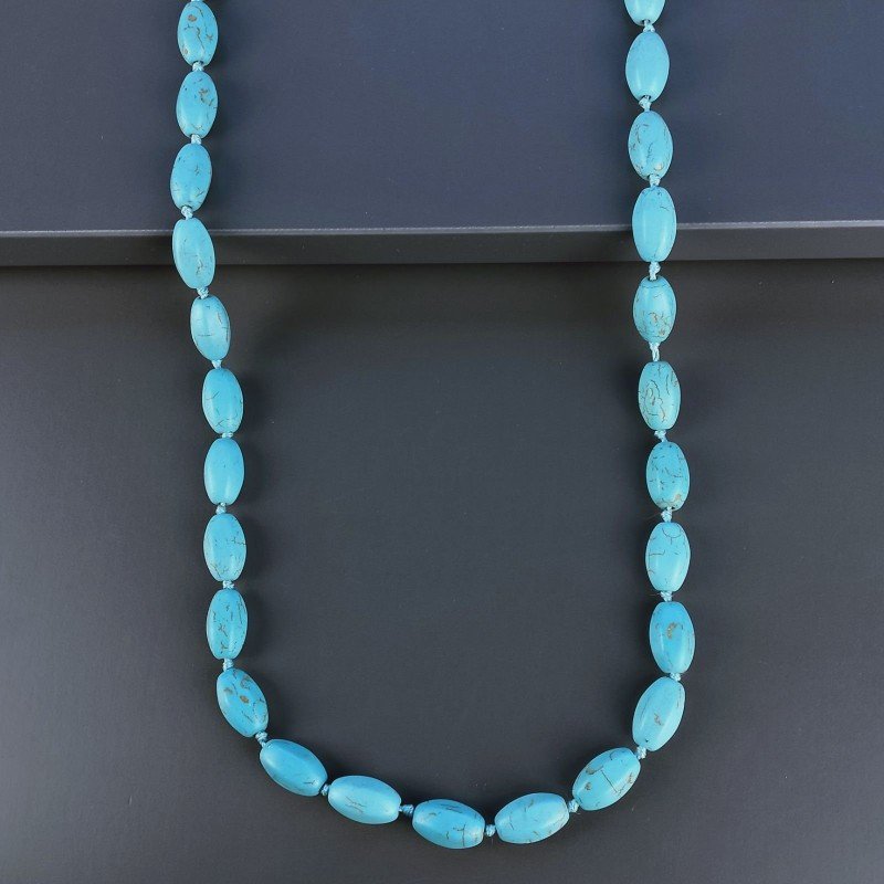 Collana Annodato di Pasta di Turchese Forma Riso Liscio Esagono Foro Passante
