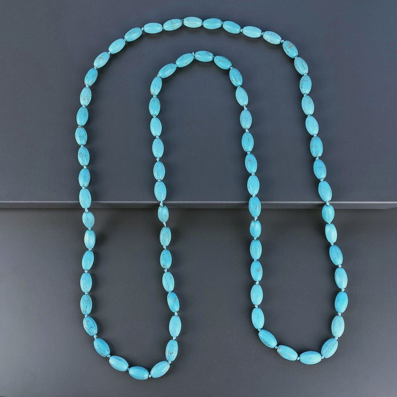 Collana Annodato di Pasta di Turchese Forma Riso Liscio Esagono Foro Passante