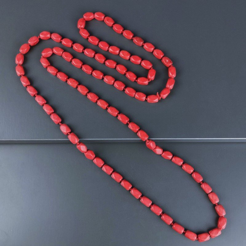 Collana Annodato di Aulite Rosso Forma Rettangolare Fantasia Liscio Foro Passante