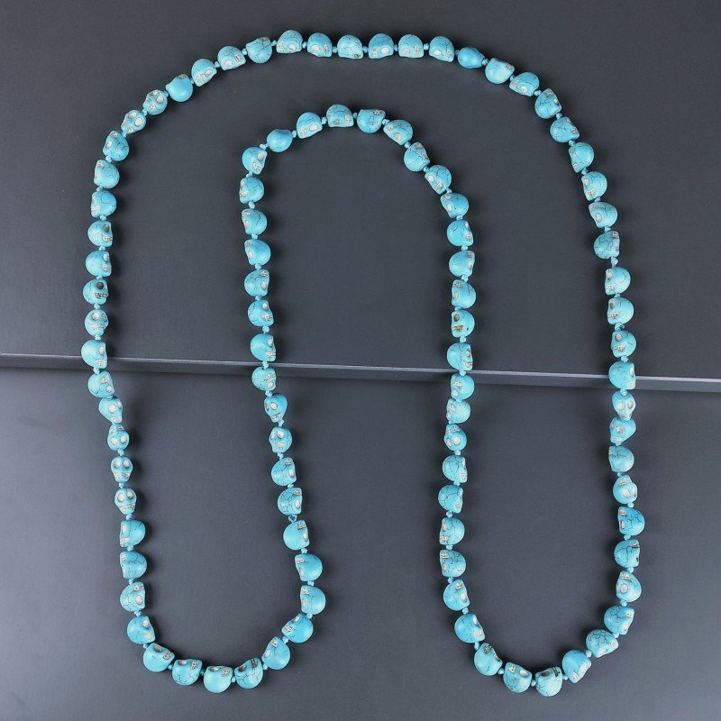 Collana Annodato di Pasta di Turchese Forma Teschio Liscio Fantasia Foro Passante