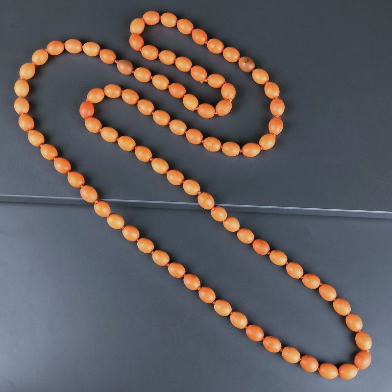 Collana Annodato di Aulite Arancio Forma Riso Liscio Foro Passante
