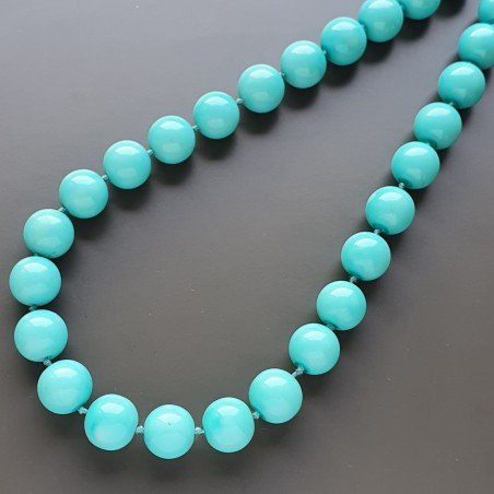 Collana girocollo resina turchese tondo liscio 16 mm annodato