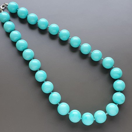 Collana girocollo resina turchese tondo liscio 16 mm annodato