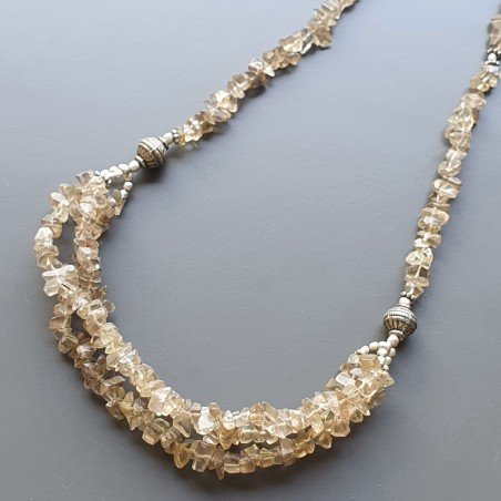 Collana girocollo quarzo fume chips con ottone argentato lavorato infilato
