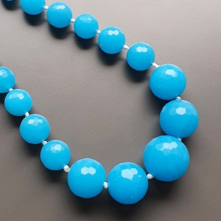 Collana girocollo cristallo calcidonia azzurro sferico sfac graduazione 14x30 mm annodato