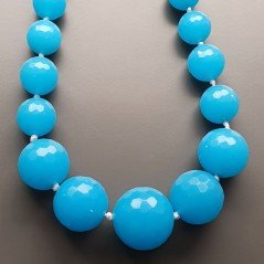 Collana girocollo cristallo calcidonia azzurro sferico sfac graduazione 14x30 mm annodato