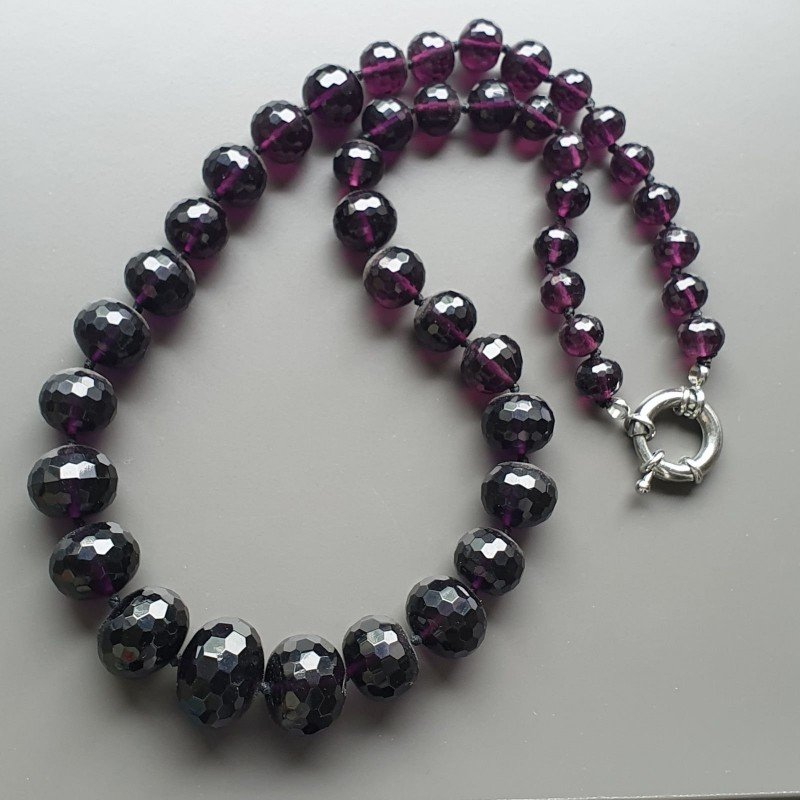 Collana girocollo cristallo ametista rondelle sfac graduazione 10-22 mm annodato