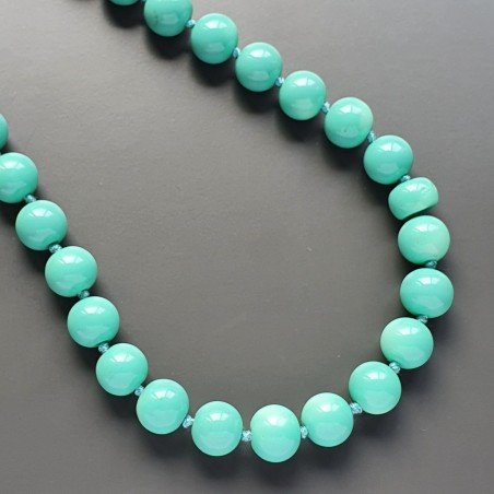 Collana girocollo resina verdeacqua tondo liscio 12 mm annodato