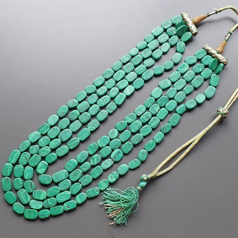 Collana pasta di malakite 4 fili ovale liscio piatto