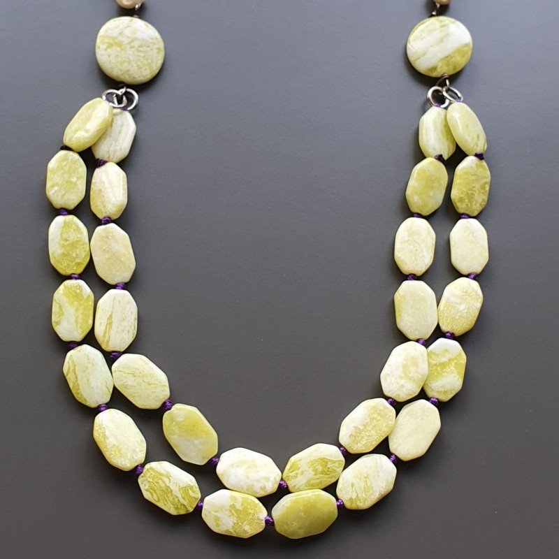 Collane giada limone ottagonale liscio 12x18 mm annodato con perle di fiume acqua dolce Collane giada limone ottagonale liscio 12x18 mm annodato con perle di fiume acqua dolce