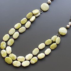 Collane giada limone ottagonale liscio 12x18 mm annodato con perle di fiume acqua dolce