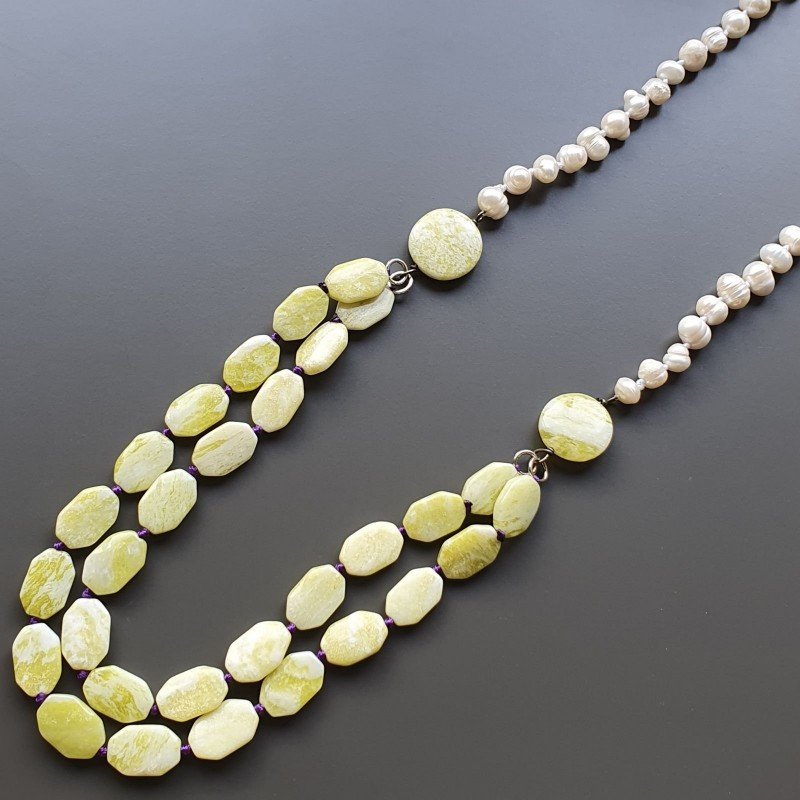 Collane giada limone ottagonale liscio 12x18 mm annodato con perle di fiume acqua dolce Collane giada limone ottagonale liscio 12x18 mm annodato con perle di fiume acqua dolce