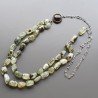 Collana in acciao con prenite sassi liscia con centrale di agata nera strass annodato