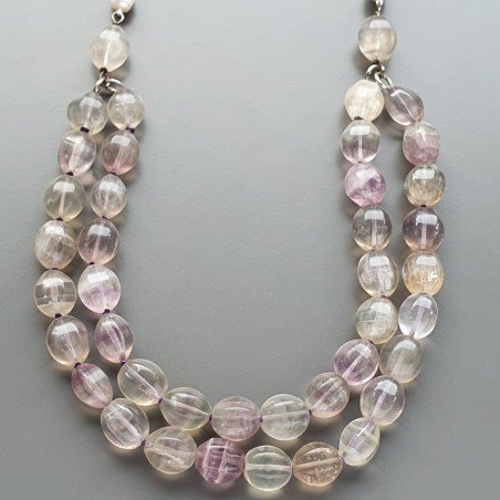 Collana florite ovale 6 facce liscio con centrale pietre dure miste annodato