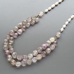 Collana florite ovale 6 facce liscio con centrale pietre dure miste annodato