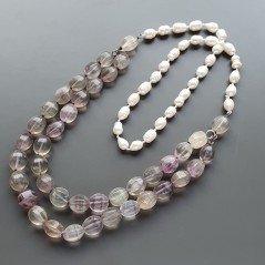 Collana florite ovale 6 facce liscio con centrale pietre dure miste annodato