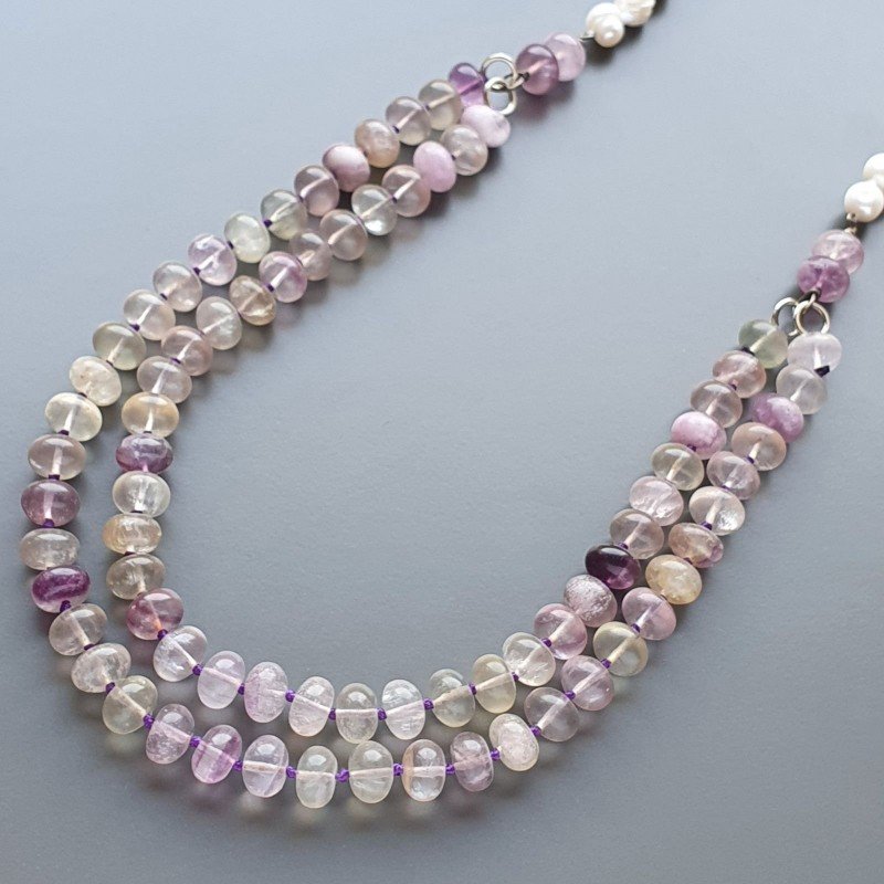 Collane florite rondelle liscio 10 mm annodato con perle di fiume acqua dolce
